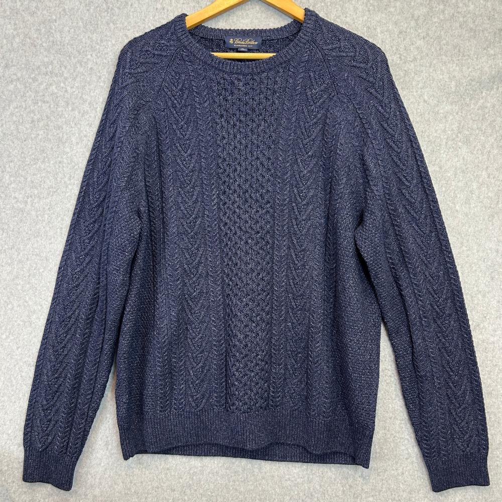 Brooks Brothers Sweater Navy Blue Cable Knit Cotton Pullover Old Money Mens XL